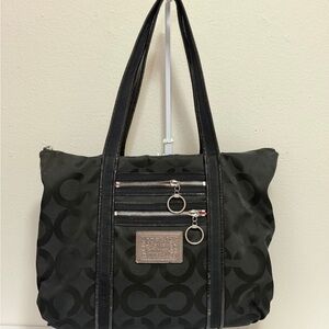 Coach Poppy Black Tote Bag with Front Zip Pockets